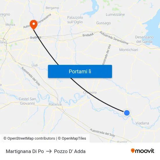 Martignana Di Po to Pozzo D' Adda map