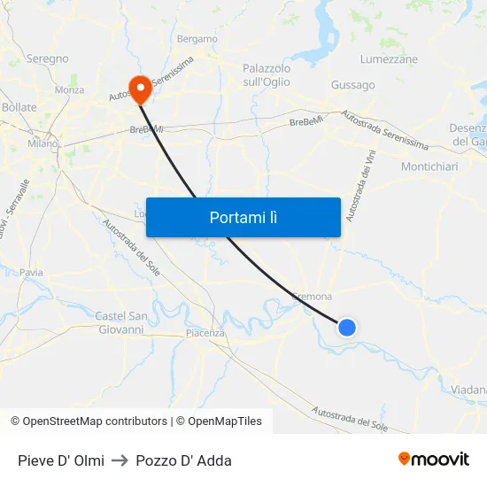 Pieve D' Olmi to Pozzo D' Adda map