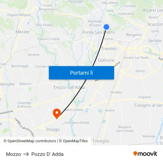 Mozzo to Pozzo D' Adda map