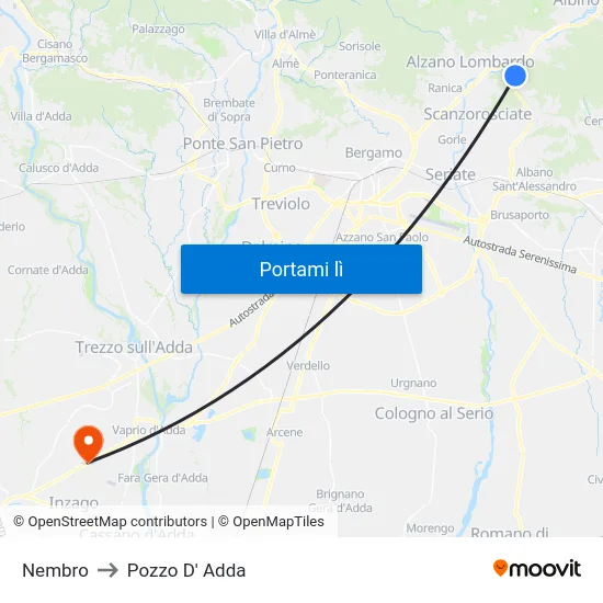 Nembro to Pozzo D' Adda map