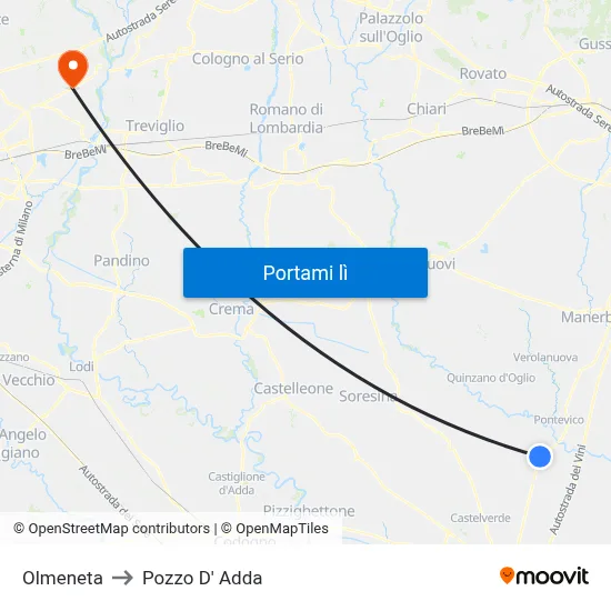 Olmeneta to Pozzo D' Adda map