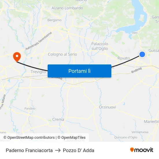 Paderno Franciacorta to Pozzo D' Adda map