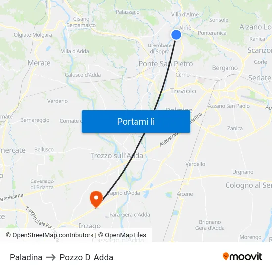 Paladina to Pozzo D' Adda map