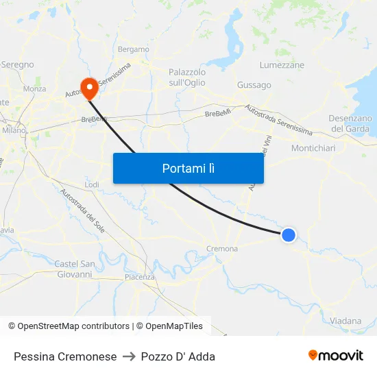 Pessina Cremonese to Pozzo D' Adda map