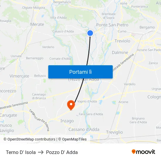 Terno D' Isola to Pozzo D' Adda map