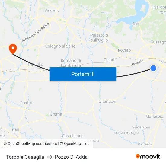 Torbole Casaglia to Pozzo D' Adda map