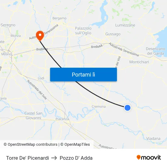 Torre De' Picenardi to Pozzo D' Adda map