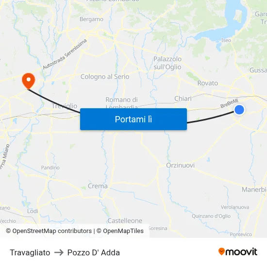 Travagliato to Pozzo D' Adda map