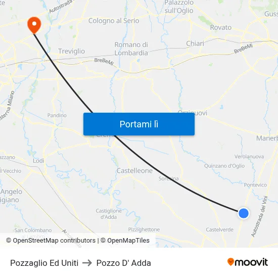 Pozzaglio Ed Uniti to Pozzo D' Adda map