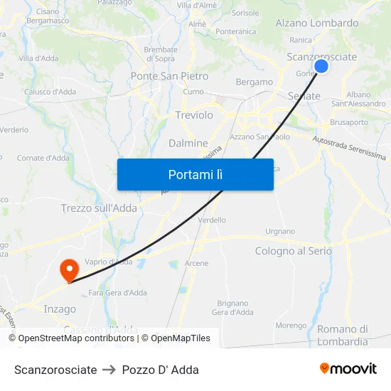 Scanzorosciate to Pozzo D' Adda map