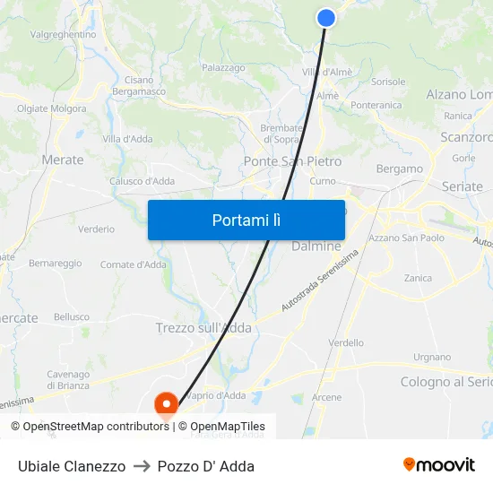 Ubiale Clanezzo to Pozzo D' Adda map