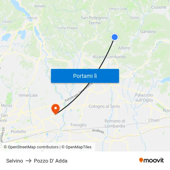 Selvino to Pozzo D' Adda map