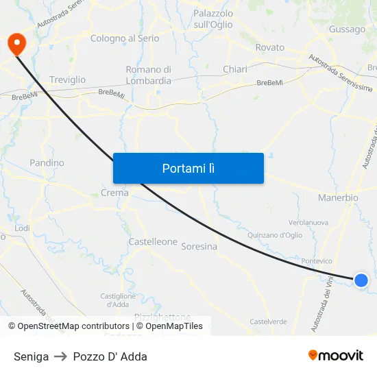 Seniga to Pozzo D' Adda map