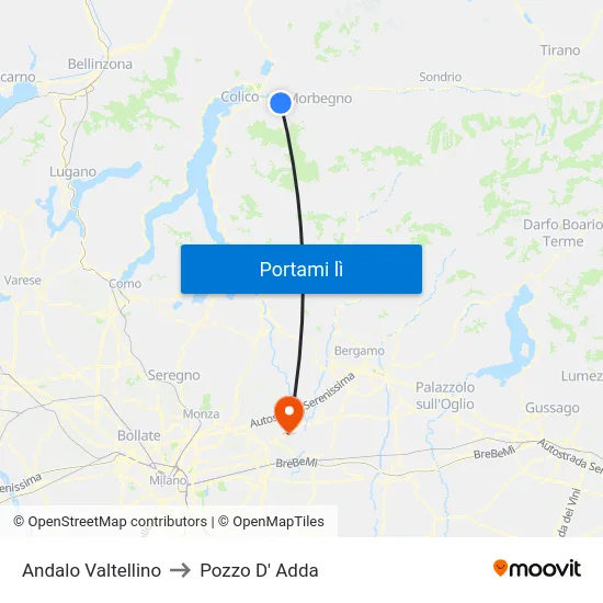 Andalo Valtellino to Pozzo D' Adda map