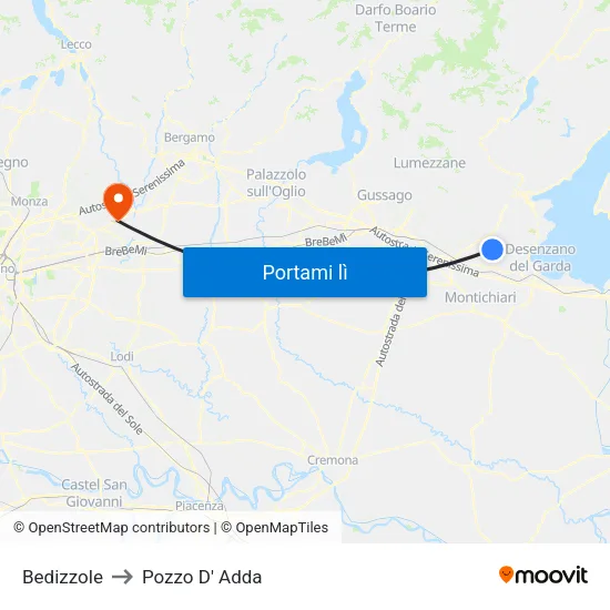 Bedizzole to Pozzo D' Adda map