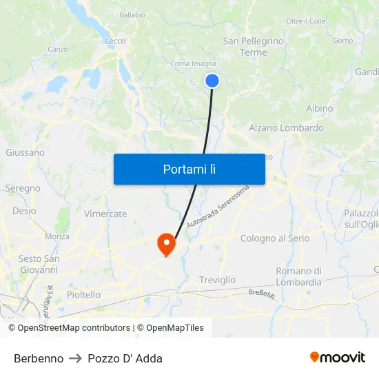 Berbenno to Pozzo D' Adda map