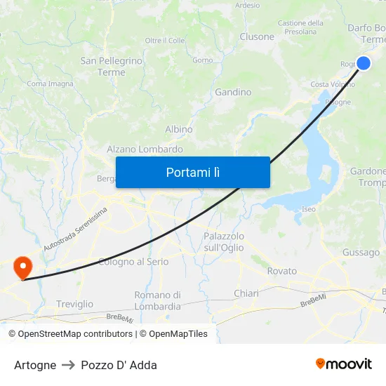 Artogne to Pozzo D' Adda map