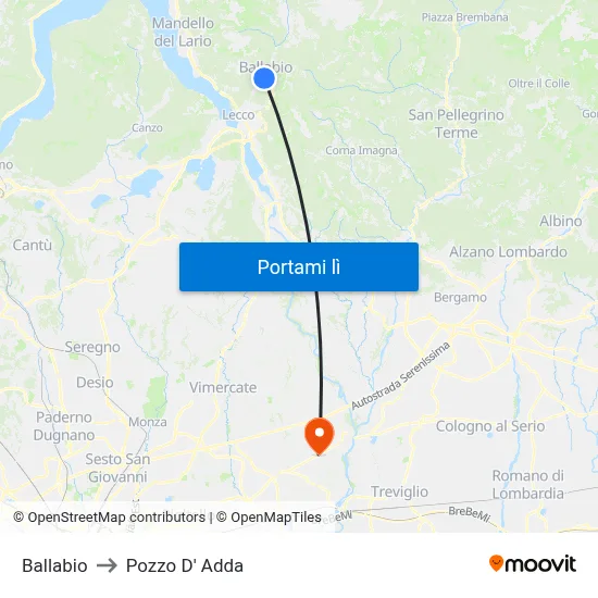 Ballabio to Pozzo D' Adda map