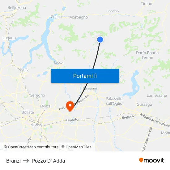 Branzi to Pozzo D' Adda map