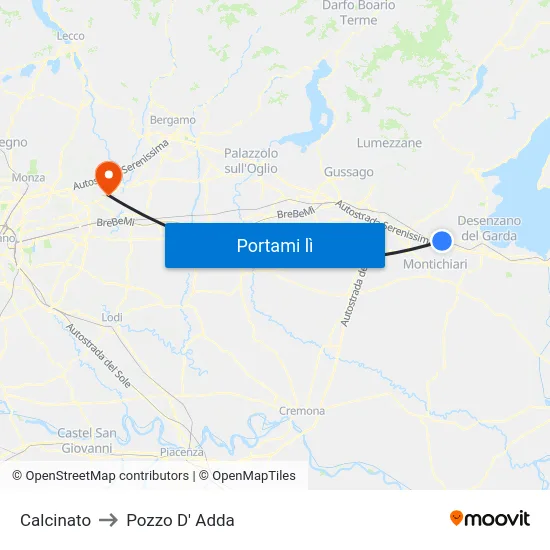 Calcinato to Pozzo D' Adda map