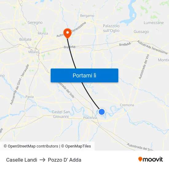 Caselle Landi to Pozzo D' Adda map