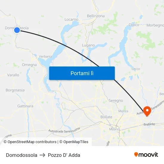 Domodossola to Pozzo D' Adda map