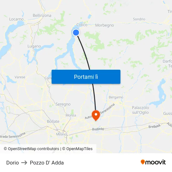 Dorio to Pozzo D' Adda map