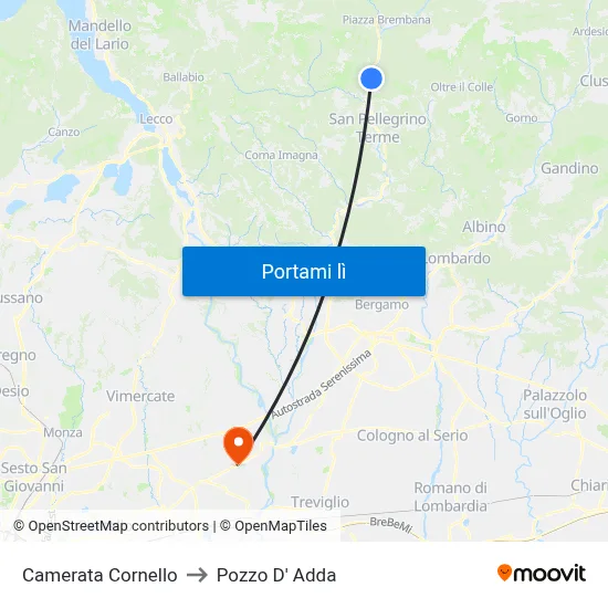 Camerata Cornello to Pozzo D' Adda map