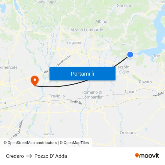Credaro to Pozzo D' Adda map