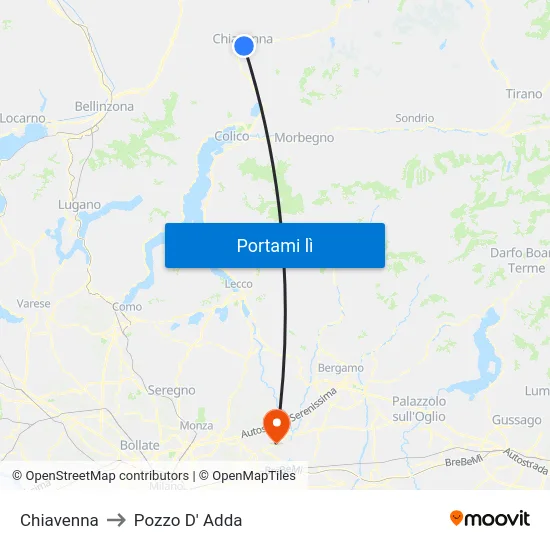 Chiavenna to Pozzo D' Adda map