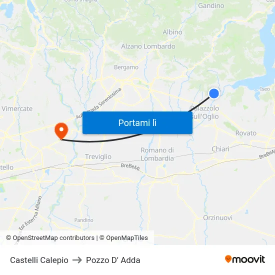 Castelli Calepio to Pozzo D' Adda map