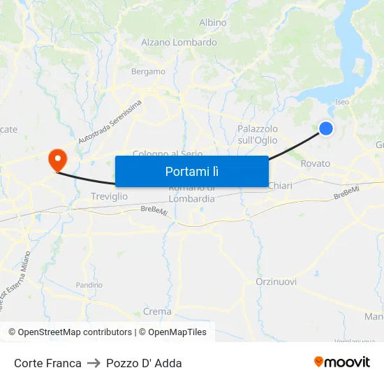 Corte Franca to Pozzo D' Adda map