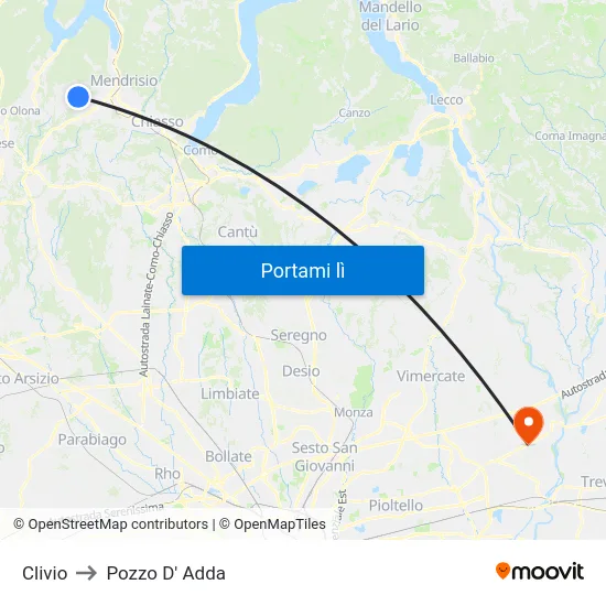 Clivio to Pozzo D' Adda map