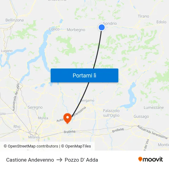 Castione Andevenno to Pozzo D' Adda map