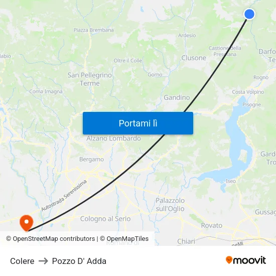 Colere to Pozzo D' Adda map