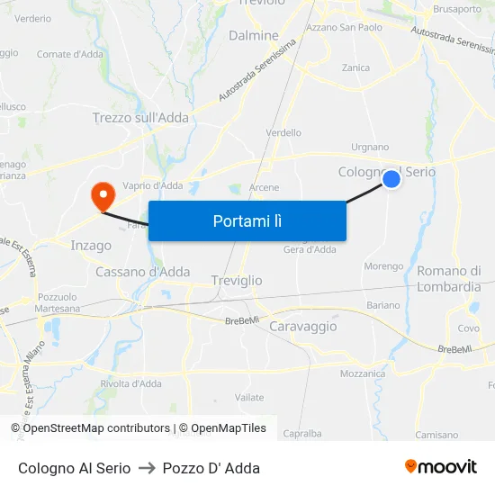 Cologno Al Serio to Pozzo D' Adda map