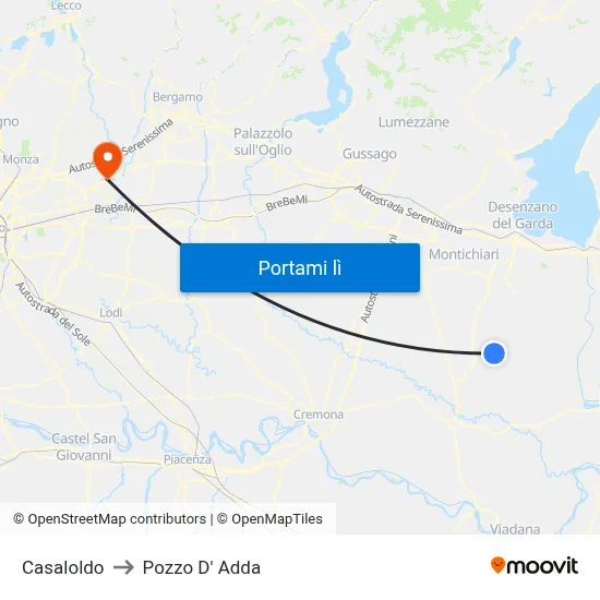 Casaloldo to Pozzo D' Adda map