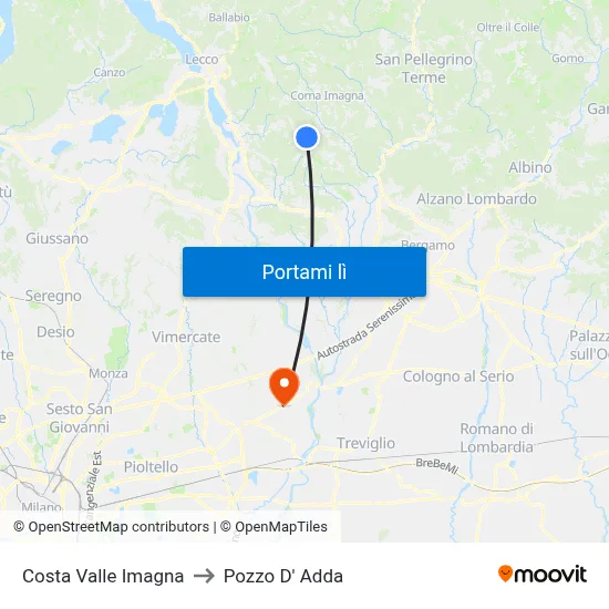 Costa Valle Imagna to Pozzo D' Adda map