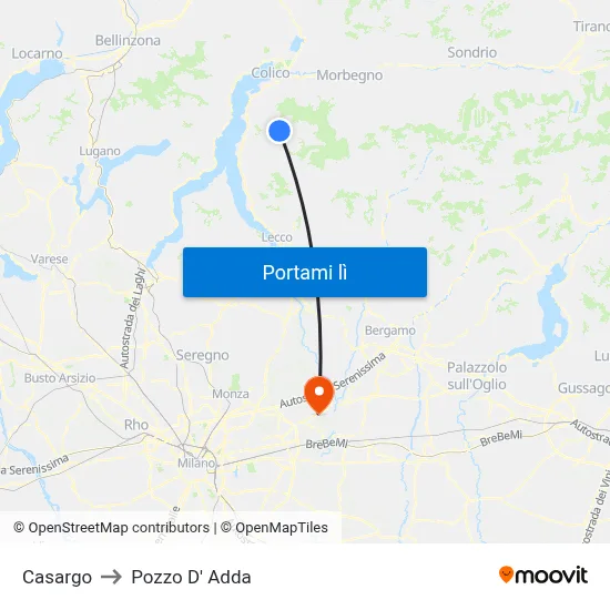 Casargo to Pozzo D' Adda map