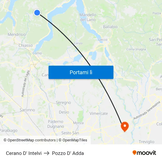 Cerano D' Intelvi to Pozzo D' Adda map