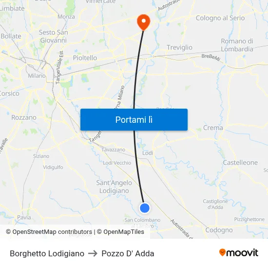 Borghetto Lodigiano to Pozzo D' Adda map