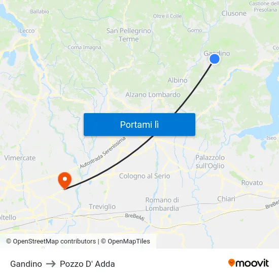 Gandino to Pozzo D' Adda map