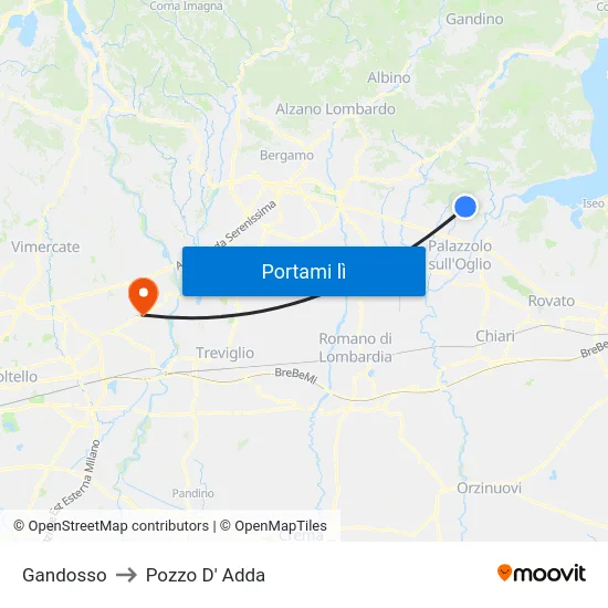 Gandosso to Pozzo D' Adda map