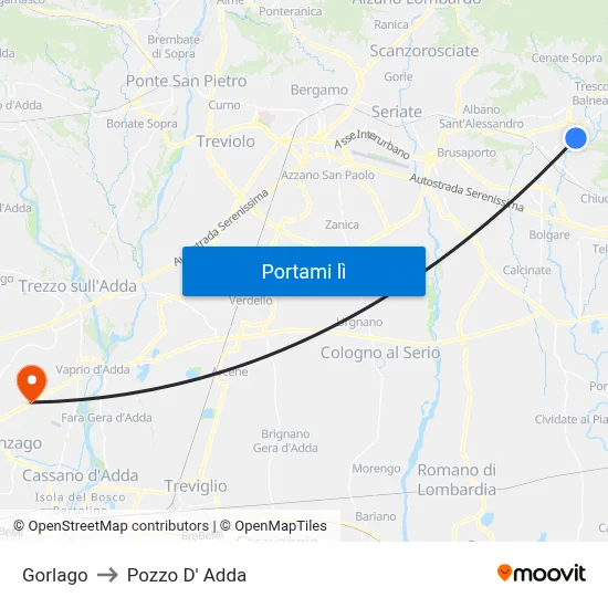 Gorlago to Pozzo D' Adda map