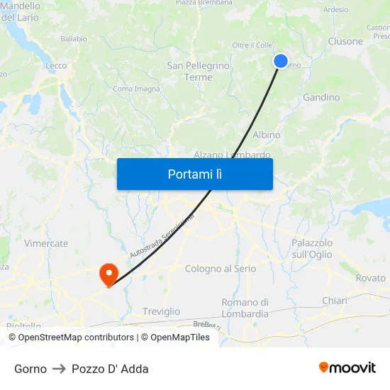 Gorno to Pozzo D' Adda map