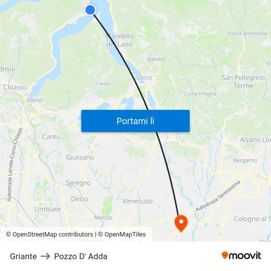 Griante to Pozzo D' Adda map