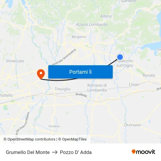 Grumello Del Monte to Pozzo D' Adda map