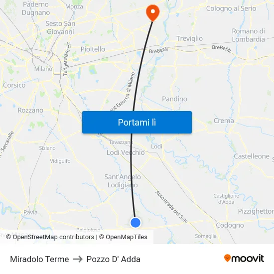 Miradolo Terme to Pozzo D' Adda map