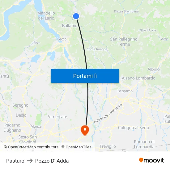 Pasturo to Pozzo D' Adda map