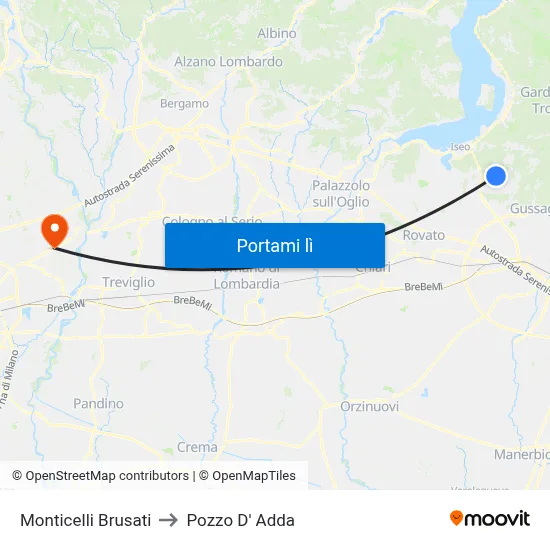 Monticelli Brusati to Pozzo D' Adda map